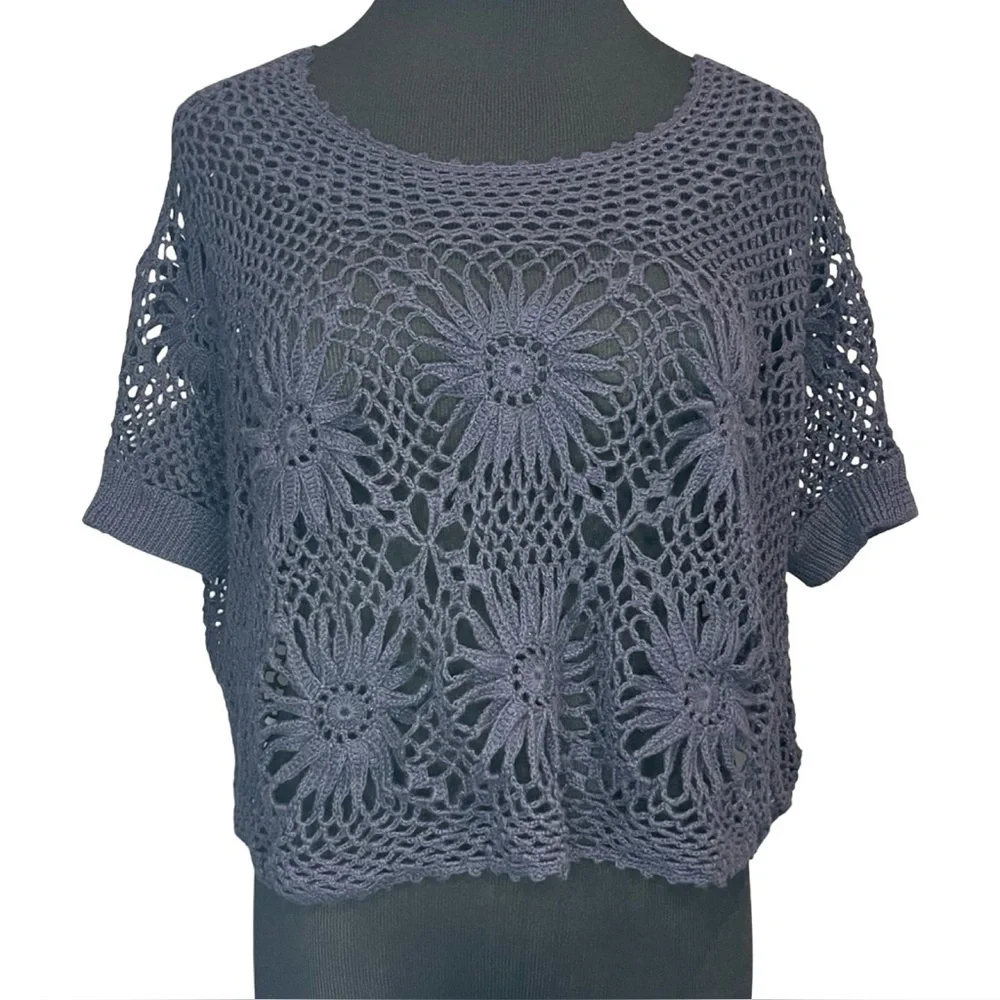 Free People New Romantics Daisy Crochet Oversized Crop Top